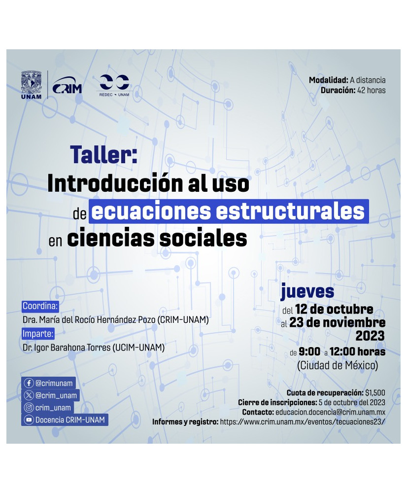 Admisión General: Taller de introducción al uso de modelos de ecuaciones estructurales en ciencias sociales