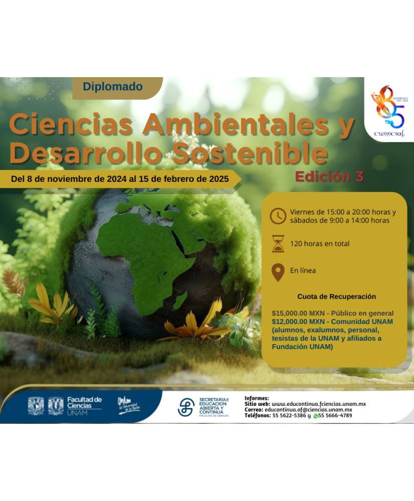 Admisión General al Diplomado en Ciencias Ambientales y Desarrollo Sostenible 3ra. Edición